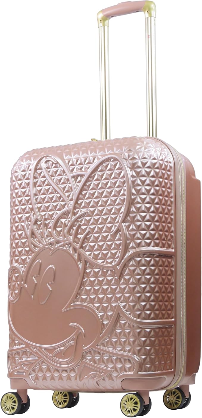 FUL Disney Minnie Mouse 25 Inch Rolling Luggage, Textured Hardshell Suitcase with Wheels, Rose Gold