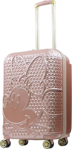 FUL Disney Minnie Mouse 25 Inch Rolling Luggage, Textured Hardshell Suitcase with Wheels, Rose Gold