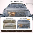 BOYATU Travel Makeup Bag Organizer Cosmetic Bag: 3 Pcs Set Make up Bags for Women with Handle - Waterproof Vegan Leather Toiletry Bags Travel Essentials Pouch with Compartments (A-03-Brown)