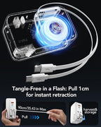 Retractable USB C Charger Wall Plug with 35.5in/90cm Type C Cables Cords,40W Fast Charging Foldable Block Multi Charger for All Devices for iPhone 17/16/15/14/13/12,iPad,Galaxy,Pixel