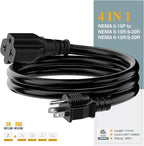 (3Feet) NEMA 5-15P Extension Cord, Plugrand NEMA 5-15P to 5-15R/ 5-20R/ 6-15R/ 6-20R AC Adapter Cord, 12AWG 15 Amp to 20 Amp T Blade Adapter Cable, 15A 125V to 20A 250V Extension Cord