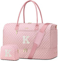 Letter Weekender Bags for Womens - Duffle Bag with Shoe Compartment Personalized Overnight Bag with Toiletry Bag Duffel Bags for Gym Hospital Bags Gift for Women Pink (Letter K)