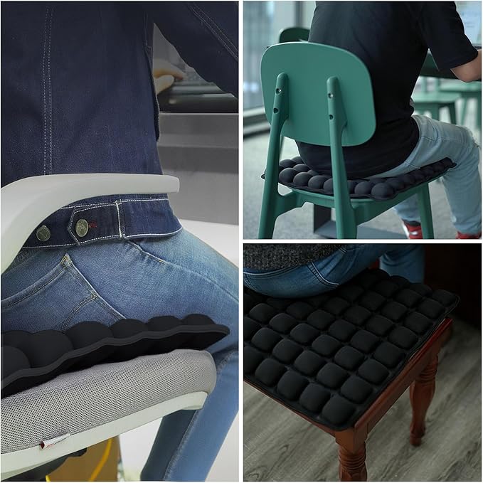 Inflatable Seat Cushion for Air Travel,16x16 Inch 3D Air Cell Pillow for Long Flights, Office, Car & Wheelchair, Portable Ergonomic Support