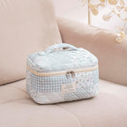 uekeboag Large Travel Quilted Makeup Bag for Women, Floral Cotton Cosmetic Bag, Coquette Aesthetic Floral Toiletry Organizer Bag