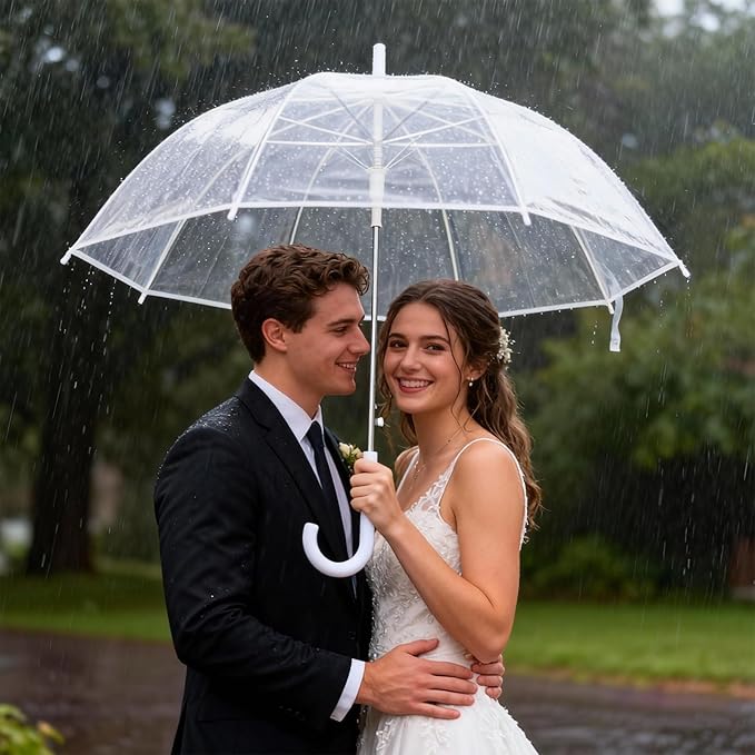 6 Pcs Clear Umbrella Wedding, Durable Transparent Rain Clear Umbrella Bulk with Wedding Thank You Cards for Wedding Bride Groom Photography Outdoor Anniversary Party Favors