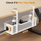 4 Pack Under Desk Cable Management Box White, Cinati 53.6" Wire Organizers No Drill, Cord Organization Tray with Clamp for Office, Home - No Damage to Desk