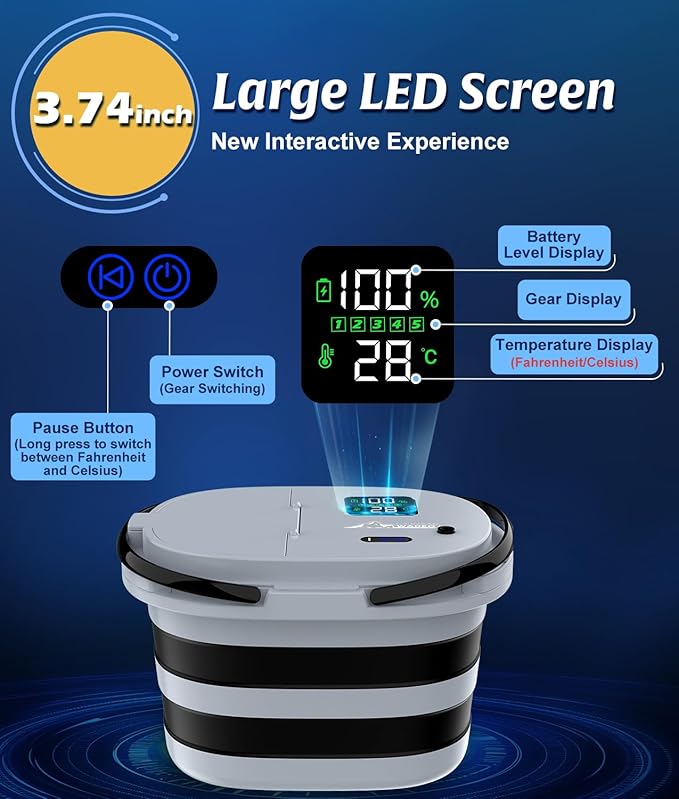 WADEO Portable Shower for Camping with 20L Bucket, 13000mAh Rechargeable Camping Shower with Intelligent LED Display & °F/°C Switch, 5 Speeds Modes, IPX8 Waterproof Portable Shower for Hiking, Travel