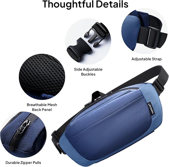 TOPEAST Waist Pack 4L Large Capacity Fanny Pack with Hidden Water Bottle Pocket, Water Resistant Crossbody Sling Bag for Men Women, Adjustable Belt Bag for Hiking Running Travel Cycling