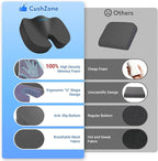CushZone Seat Cushion, Office Chair Cushions, Car Seat Cushion, Non-Slip Sciatica & Back Coccyx Tailbone Pain Relief Chair Pad, Memory Foam Butt Pillow for Computer Desk, Wheelchair, Driving (Grey)