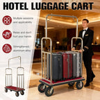 Generic Hotel Luggage Cart Wagon 39Lx19Wx68H Inch Lobby Trolley Luggage Carts Up to 881LBS 8-inch Silent Rubber Casters Carpet Deck Bumper Rails for Commercial Use Condos Resorts