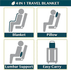 PAVILIA Travel Blanket Pillow, Soft Airplane Blanket 2-in-1 Combo Set, Plane Blanket Compact Packable, Flight Essentials Car Pillow, Travelers Gifts Accessories, Luggage Backpack Strap, 60x43 Green