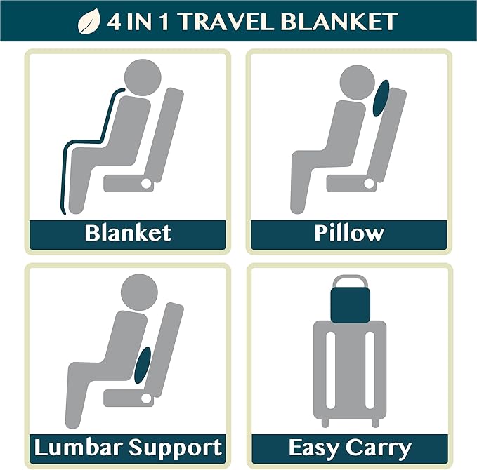 PAVILIA Travel Blanket Pillow, Soft Airplane Blanket 2-in-1 Combo Set, Plane Blanket Compact Packable, Flight Essentials Car Pillow, Travelers Gifts Accessories, Luggage Backpack Strap, 60x43 Black