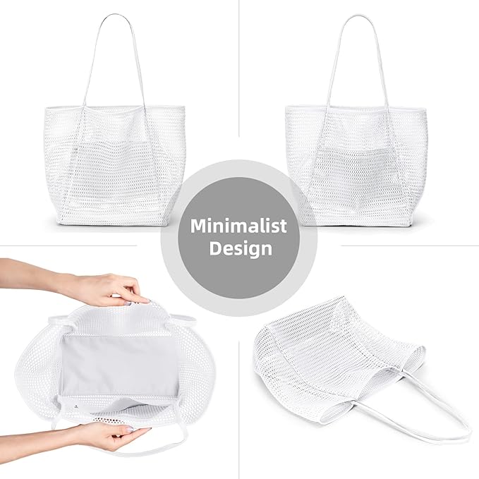 KALIDI Beach Nylon Mesh Tote Bag, Casual Tote Bag Hobo Women Foldable MAX 23L Shoulder Bag For Beach Picnic Vacation