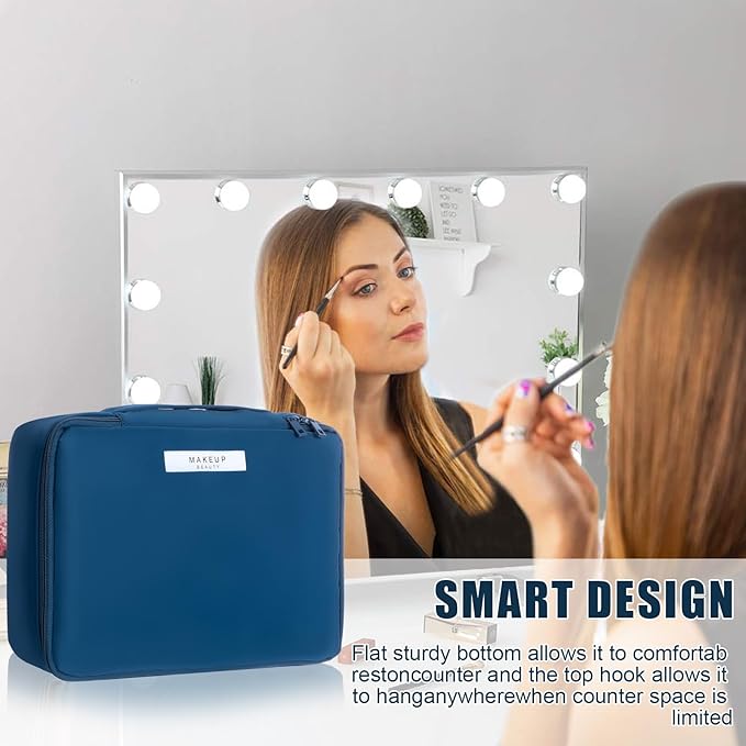Queboom Travel Makeup Bag Cosmetic Bag Makeup Bag Toiletry bag for women and men (Navy blue)