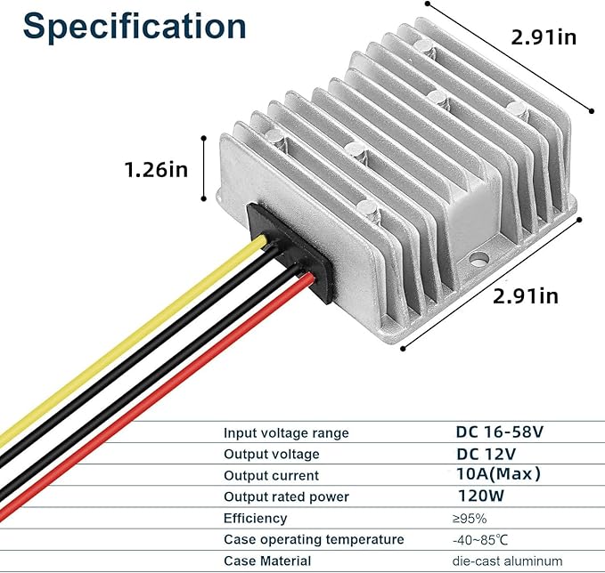 10A 120W Golf Cart 18V 20V 24V 36V 48V Step Down to DC 12V Converter Voltage Regulator Reducer Power Buck Converter Waterproof Transformer(DC 16-58V Inputs