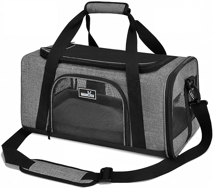 Wakytu Airline Approved Pet Carrier, TSA Approved Soft Sided Travel Bag for Small Dogs and Cats, 5 Mesh Windows & Padded Shoulder Strap for Plane Underseat, 17.7"x11"x8.3"