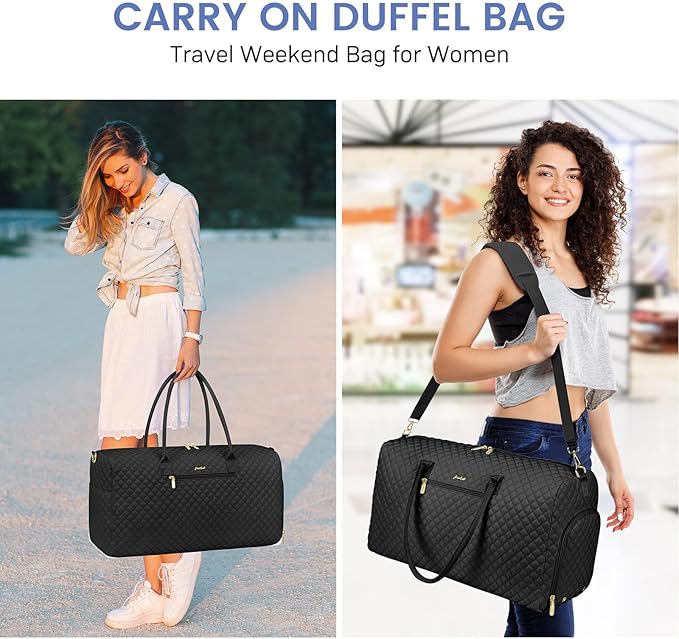 Women Weekender Travel Duffle Bag: Travel Duffel Overnight Bags with Shoe Compartment Large Carry on Tote with Toiletry Bag Weekend Traveling Yoga Gym Hospital Bag for Women with Wet Pocket Black