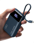 INIU 20000mAh Power Bank, Smaller 45W PD Fast Charging Portable Charger, Battery Pack with Build in USB C Cable, Travel Phone Flight-Safe Powerbank for iPhone 17 16 Samsung S26 Google iPad, Blue