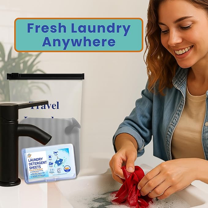 Travel Laundry Detergent Sheets 30 Pack – Hand Wash or Machine Wash Travel Detergent with Universal Sink Stopper best for Cruise, Hotel, Camping & On-the-Go Washing