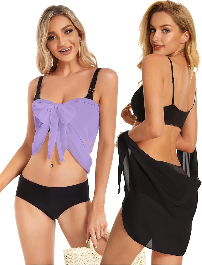 CHICGAL 2 Pieces Women Beach Sarong Bathing Suit Wrap Skirt Sheer Bikini Swimsuit Cover Ups for Swimwear