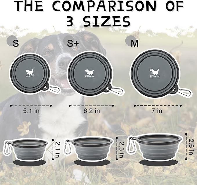 Collapsible Dog Bowls for Travel, 2-Pack Dog Portable Water Bowl for Dogs Cats Pet Foldable Feeding Watering Dish for Traveling Camping with Carabiners, BPA Free (Grey&Black, Small (Pack of 2))