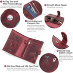 CONTACTS Full Grain Leather Passport Holder Compatible with Airtag Passport Wallet RFID Blocking Travel Passport Cover with SIM Card Removal Tool (Red)