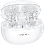 Kinglucky Jewelry-Inspired Clip-On Earbuds with Butterfly Earrings, Comfortable Fit & 50H Playtime Open Ear Bluetooth 5.4 Wireless Headphones for Women, Small Ears, Sports & Workouts (White)