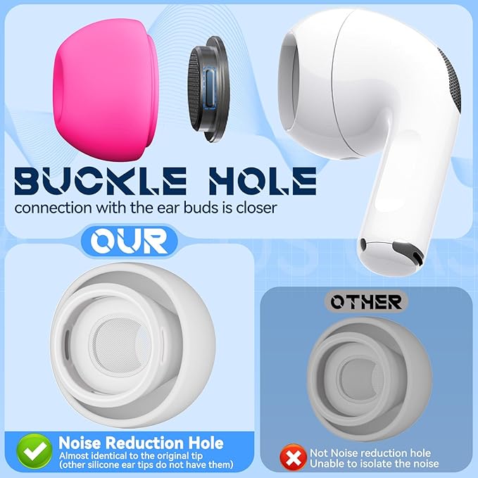 4 Pairs Replacement Ear Tips for AirPods Pro 2nd/1st Generation with Portable Storage Box & Cleaner Pen,Noise Reduction Holewith & Built-in dust Guard Screen,Silicone EarTips(Rose red)