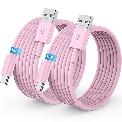 2Pack 10FT USB to USB C Fast Charging Cable for iPhone 17 16 15 Charger Cord, for Apple for iPhone 17 16 15/Pro/Pro Max/Plus Long Type C Car Carplay Cord for iPad Pro 12.9/11 for Android(Pink)