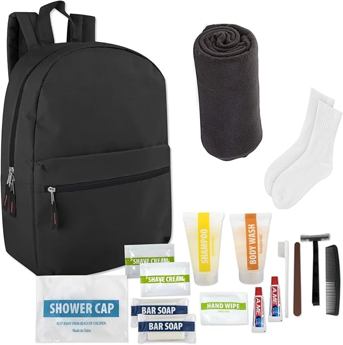 12 Packs of Homeless Backpack Kits Winter Care Package Supplies Bulk Hygiene Toiletries, Homeless Winter Survival Supplies Bulk Kits with Socks, Blanket