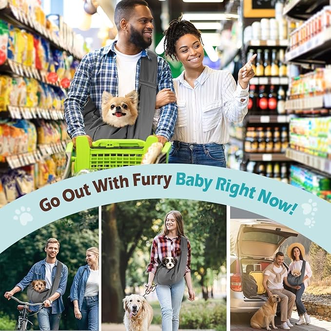 Pawaboo Small Dog Sling Carrier, Reversible Hands Free Dog Sling Carriers for Small Dogs and Cats, Puppy Slings Carrier with Safety Harness, Puppy Essentials, Dark Gray