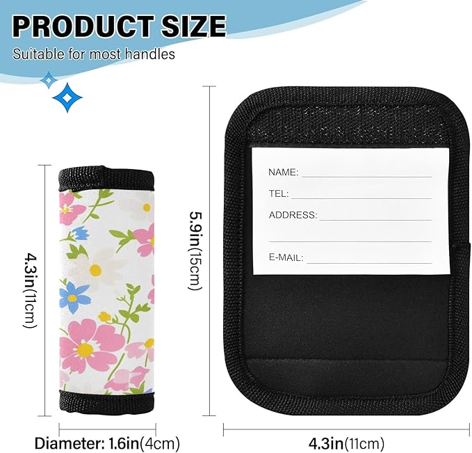 Flower Luggage Handle Wrap for Suitcase Luggage Tags Handle Covers Identifiers Soft Decorations Travel Accessories 2 Pack