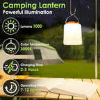 BOBKID LED Camping Lantern, Rechargeable Camping Light, 4 Modes Outdoor Flashlights Lanterns with 1000LM, Water Resistant Portable Emergency Camp Light for Hurricane Hiking Survival Kits - Orange