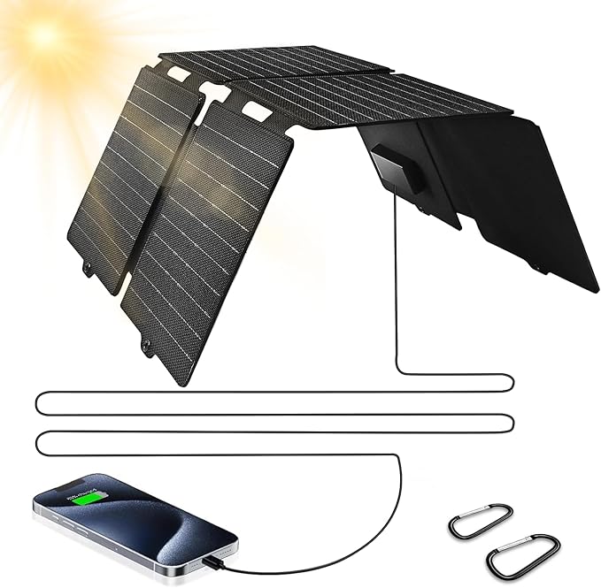 QLAYA 30W Portable Solar Charger,Foldable Solar Panel with High Efficiency,Ultra-Lightweight Outdoor Solar Panel for Camping,Hiking,RV,Compatible with Most Power Stations (DC/USB-C/USB-A Outputs)