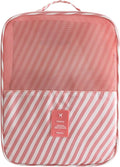 Pink Strip Travel Shoe Bag - Holds 3 Pair of Shoes, Travel Essentials Bag for Flying, Accessories Bag