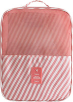 Pink Strip Travel Shoe Bag - Holds 3 Pair of Shoes, Travel Essentials Bag for Flying, Accessories Bag