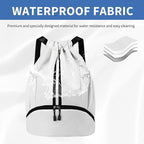 JELUTAR Drawstring Backpack Gym Bag with Shoes Compartment for Soccer, Basketball, Swim, Water-Resistant String Backpack Beach Cinch for Women Men, White