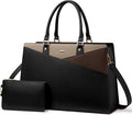 LOVEVOOK Laptop Tote Bag for Women, Leather Business Office Work Bag Computer Briefcase with Small Clutch fit for 15.6 Inch Laptop,Black-Khaki-Coffee