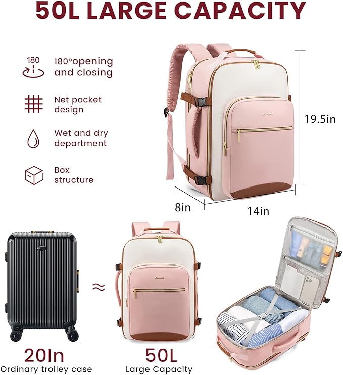 LOVEVOOK 50L Large Travel Backpack for Women Men Fits 17 Inch Laptop, Carry on Backpack for Traveling on Airplane, Personal Item Bag Airline Approved, Business Causal Weekender Backpacks