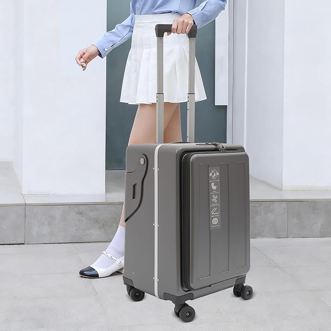 Kids Ride-on Luggage with Foldable Back Rest, 22" Carry On Luggage Travel Trolley Case with Seat for Children, Top Opening Suitcase with Spinner Wheels and Lock (Dark Grey, 22 Inch)