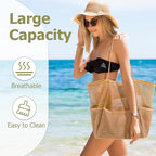 Iioscre Beach Bag for Women, Causal Hobo Pool Bags with Zipper Inner Pocket, Foldable Swim Tote Bag for Vacation Essentials