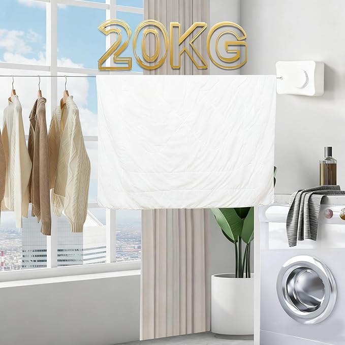 Retractable Clothesline Indoor Outdoor, 16.7 Ft Heavy Duty Wall Mount Automatic Retracting Clothes Lines for Laundry Room, Bathroom & Travel Rv