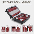 U+U 5 Set Packing Cubes for Travel Essentials Ultralight Luggage Packing Organizers with Laundry Bag and Shoe Bag for Vacation, Business Trip and Camping (Burgundy Checkered)