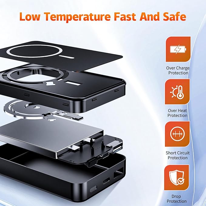 26800mAh Magnetic Power Bank, Mag-Safe Compatible Wireless Portable Charger, Aluminum Alloy, Large Capacity 20W Fast Charging USB-C, Travel Essential, for iPhone 17Air/16/15/14/13/12 Series, Black