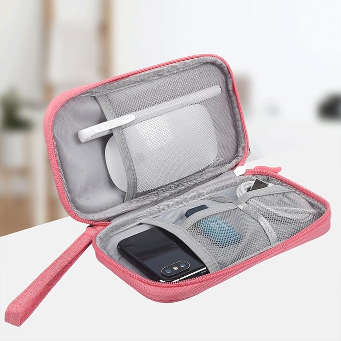 CAAORDKSO Electronic Organizer Travel Cable Accessories Bag, Electronic Organizer Case, Electronic Accessories Organizer Pouch Bag for Cable, Cord, Charger, Phone, Power Bank, Earphone (Pink)