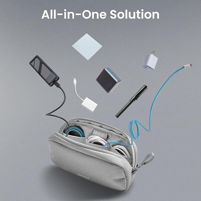 tomtoc Electronics Organizer Travel Case, Water Resistant Travel Bag Cable Organizer for Essentials, Tech Pouch Accessories Carry Storage for Cord, Phone, Cables, Airpods, USB Flash Drive, Daily Items