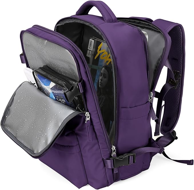 WONHOX Large Travel Backpack Women,Carry On Laptop Backpack Flight Approved,Mochila De Viaje Men Hiking Waterproof Rucksack Casual Daypack with Shoes Compartment,Personal Item Travel Bag Dark Purple