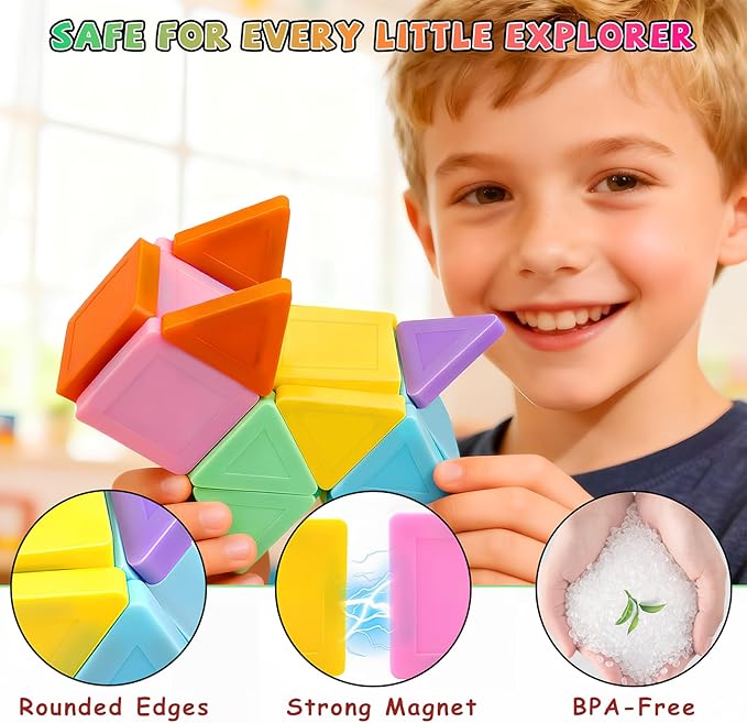 Magnetic Tiles,60PCS Magnetic Building Blocks with Metal Storage Box,Magnetic Tiles for Kids Ages 3+,Magnet Tiles for Boys & Girls(Macaron)