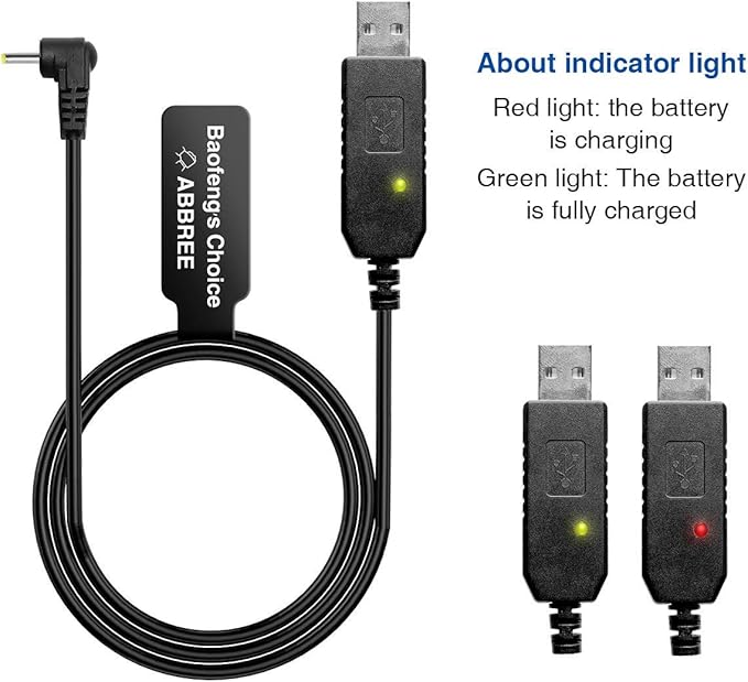 BaoFeng 2.5mm USB Charger Cable with Indicator Light UV-5R AR-152 UV-82 3800mAh Battery UV-S9/9S Two Way Radio (1)