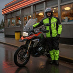 Milwaukee Leather MPM9510 Men's Black Water-Resistant Motorcycle Rain Suit with Hi Vis Reflective Tape